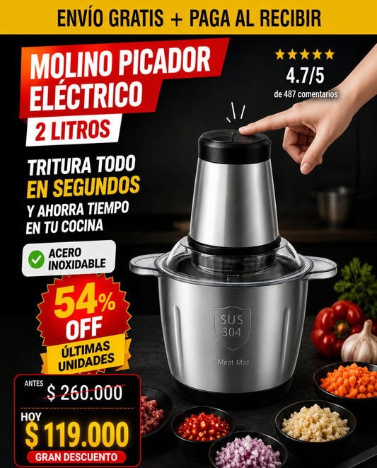 Molino Picador Eléctrico Premium 2L en Acero Inoxidable